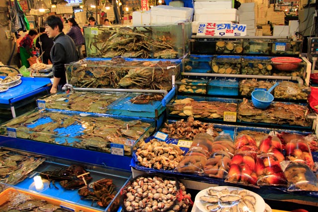 Banca de frutos do mar, no Noryangjin Fisheries Wholesale Market